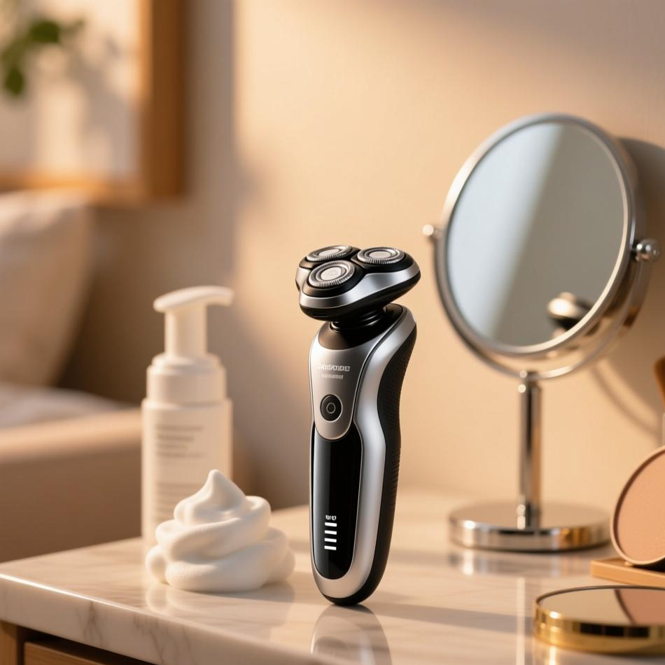 Internal view of electric shaver powered by 14430 rechargeable lithium battery cell